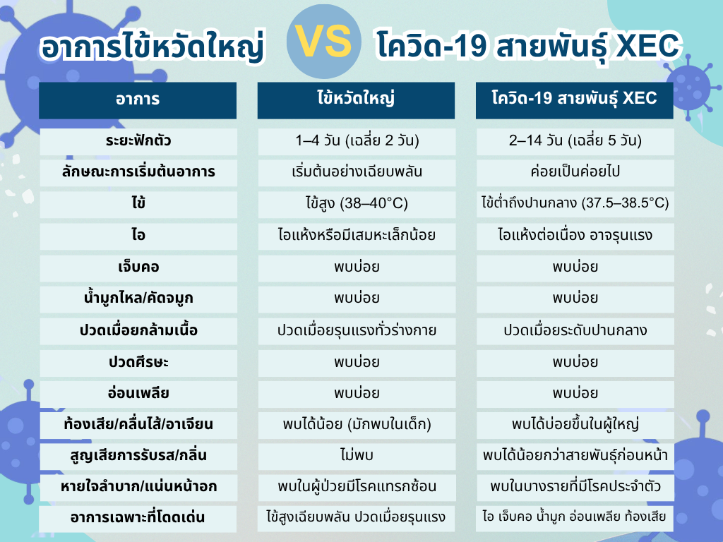 influenza-vs-covid-19-xec-symptoms-difference อาการไข้หวัดใหญ่กับโควิด-19 สายพันธุ์ XEC ต่างกันยังไง