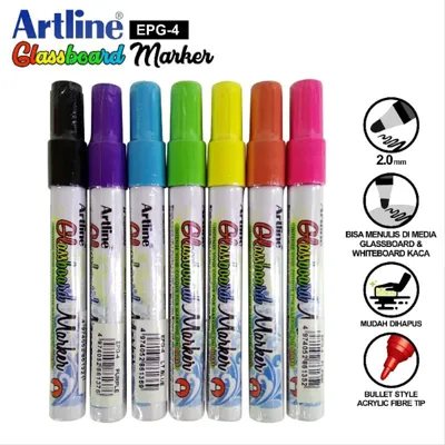 ARTLINE ปากกาเขียนกระจก ชุด 4 ด้าม สีดำ,ส้ม,เหลือง,ม่วง สีสะท้อนแสง สีสดแต่ลบง่าย