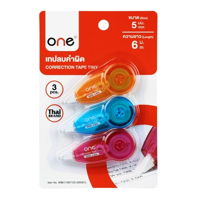 ONE เทปลบคำผิด รุ่น W961 คละสี ขนาด 5 มม. x 6 ม. (แพ็ค 3 อัน)