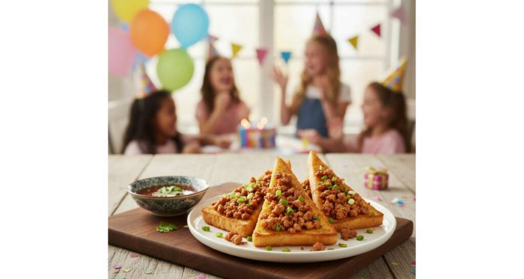 อาหารปาร์ตี้เด็ก ขนมปังหน้าหมู