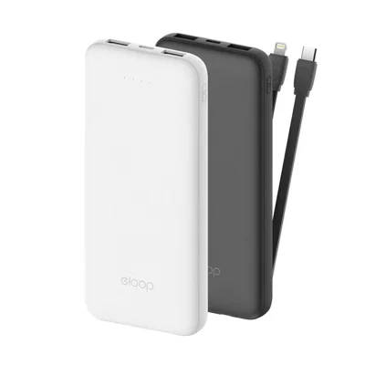 powerbank-eloop-and-orsen-e33 ELOOP & ORSEN ที่ชาร์จแบตสำรองมีสายในตัว รุ่น E33 สีดำ/ขาว ขนาด 10000MAH
