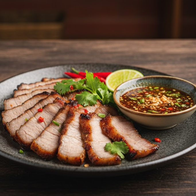 easy-menu-for-party-grilled-pork-neck-with-jaew-sauce เมนูปาร์ตี้ง่ายๆ คอหมูย่างเสิร์ฟพร้อมน้ำจิ้มแจ่ว