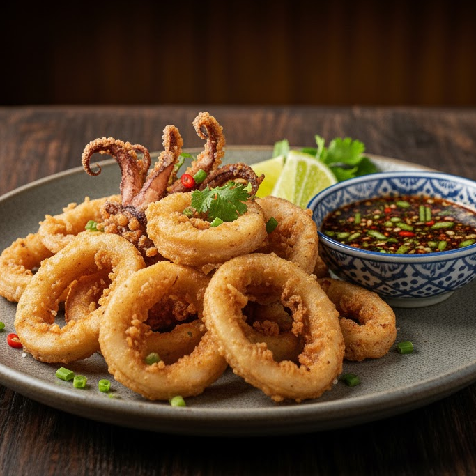 easy-menu-for-party-deep-fried-squid-with-fish-sauce เมนูปาร์ตี้ง่ายๆหมึกทอดน้ำปลา