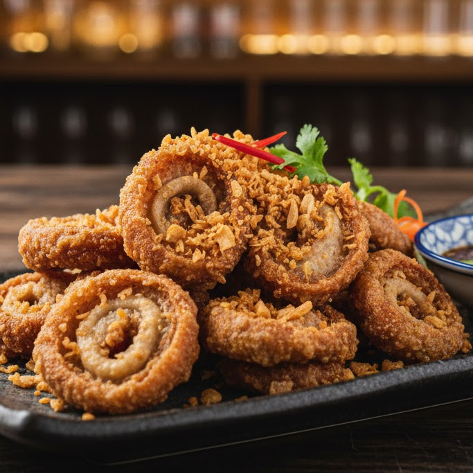 easy-menu-for-party-fried-sausage-with-garlic เมนูปาร์ตี้ง่ายๆไส้อ่อนทอดกระเทียม