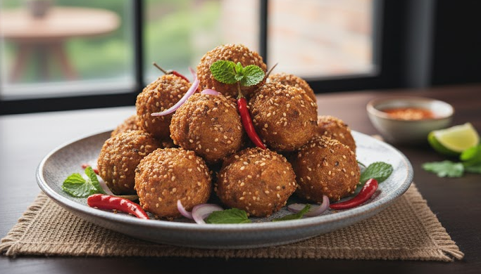 easy-menu-for-party-fried-spicy-pork-salad เมนูปาร์ตี้ง่ายๆลาบหมูทอด