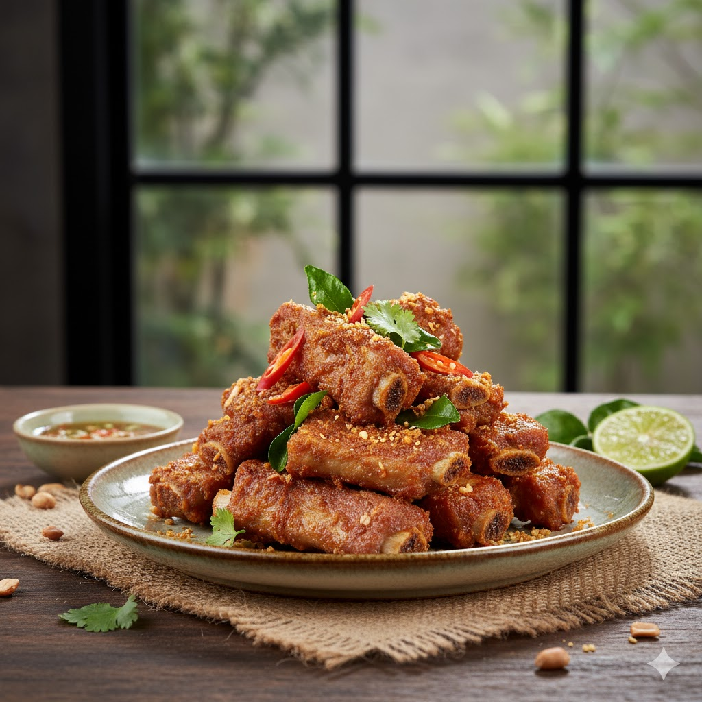 easy-menu-for-party-fried-pork-ribs-with-curry เมนูปาร์ตี้ง่ายๆซี่โครงหมูทอดพริกแกง