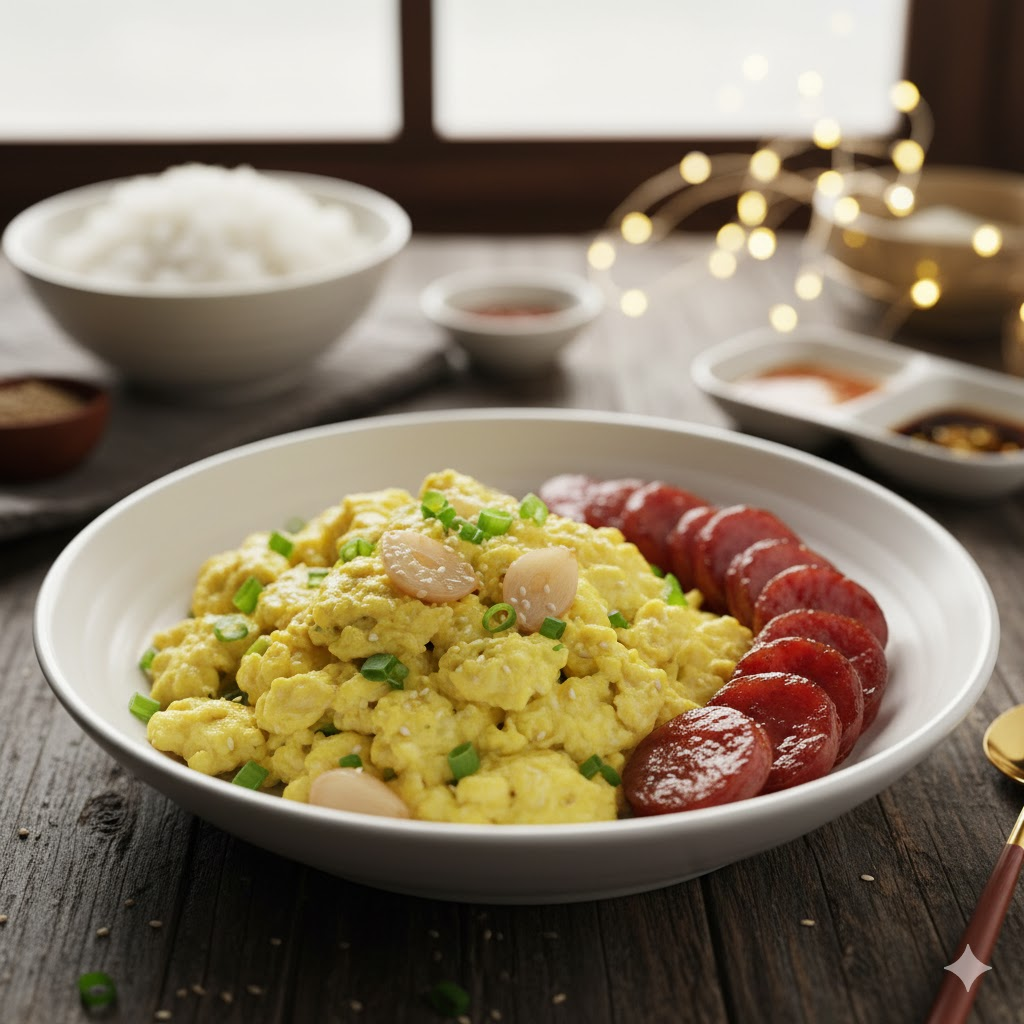 เมนูอาหารปาร์ตี้สุขภาพดี ไข่ผัดกระเทียมดอง กับกุนเชียงเนื้อสะโพก