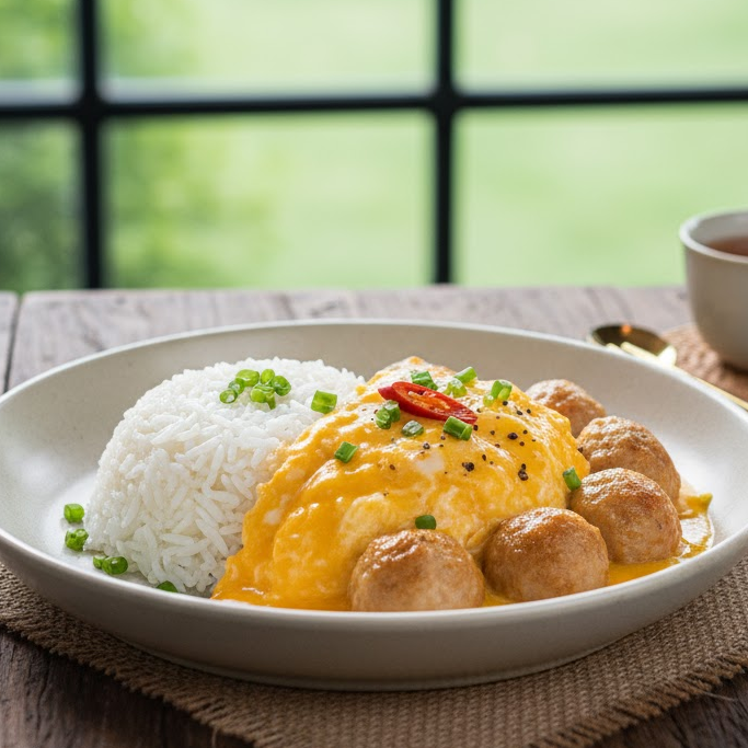 เมนูอาหารปาร์ตี้สุขภาพดีข้าวไข่ข้นลูกชิ้นอกไก่