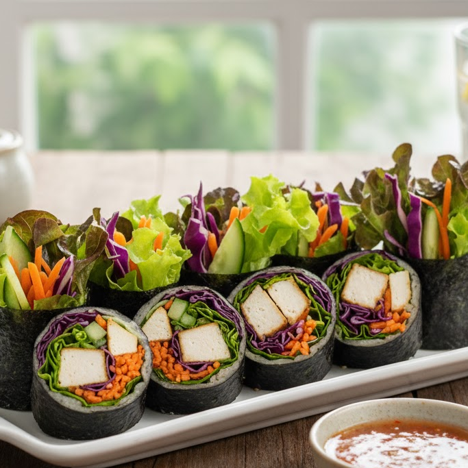 เมนูอาหารปาร์ตี้สุขภาพดีเมนูสลัดโรลห่อสาหร่าย