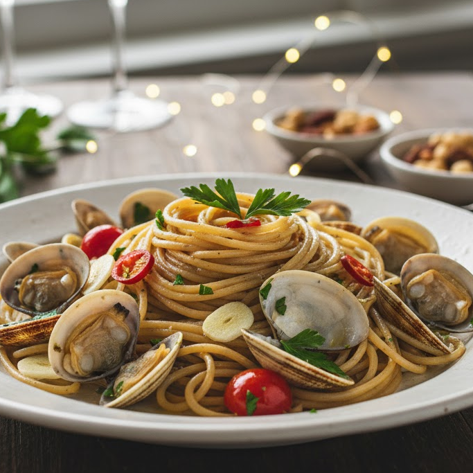 เมนูอาหารปาร์ตี้สุขภาพดี สปาเก็ตตี้หอยลายผัดพริกแห้งลีน