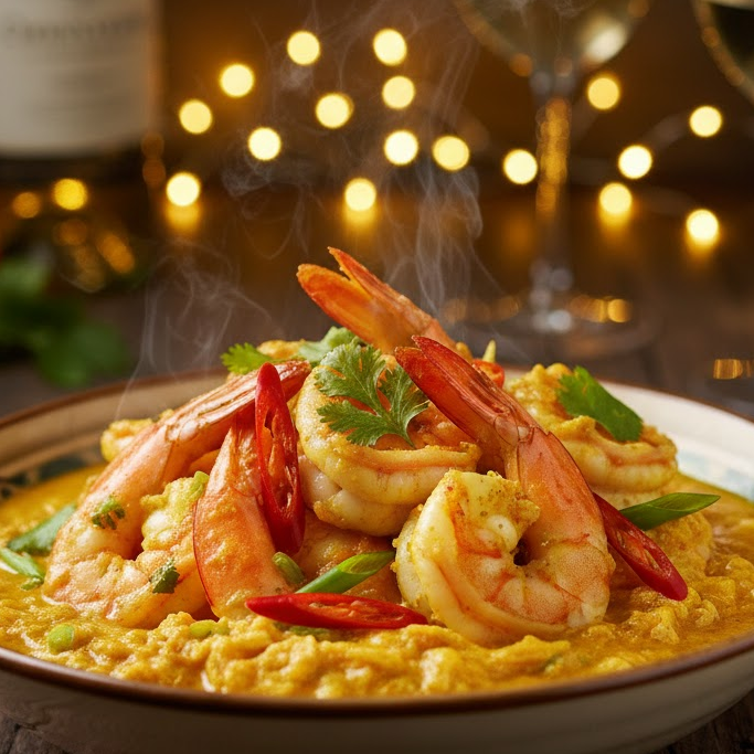 เมนูอาหารปาร์ตี้สุขภาพดี กุ้งผัดผงกระหรี่