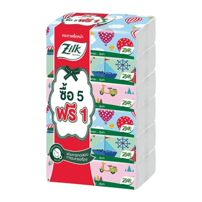 zilk-facial-tissue-travelpack ZILK กระดาษเช็ดหน้า ทราเวลแพ็ค Travel Pack สีขาว จำนวน 115 แผ่น x 5 แพ็ค