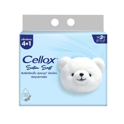 cellox-facial-tissue-satin-soft-pack CELLOX กระดาษเช็ดหน้า รุ่น ซาตินซอฟท์แพ็ค 70 แผ่น แพ็ค 4+1