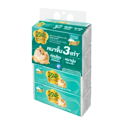 ZILK กระดาษเช็ดหน้า อัลตร้าซอฟต์ 3ชั้น softpack (แพ็ค4)