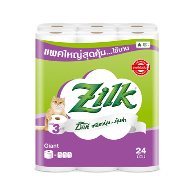  ZILK กระดาษชำระแบบม้วน รุ่น ไจแอนท์ สีขาว แพ็ค 24 ม้วน