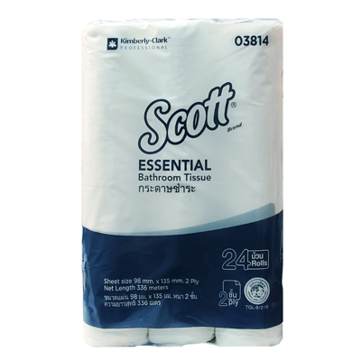SCOTT กระดาษชำระม้วนเล็ก หนา 2 ชั้น ขนาดแผ่น 9.8x13.5 ซม. (แพ็ค 24 ม้วน)