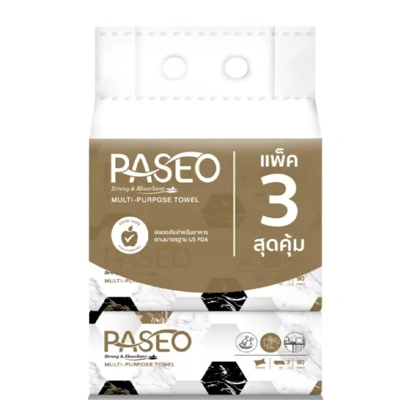 PASEO กระดาษอเนกประสงค์แบบแผ่น ขนาด 90 แผ่น แพ็ค 3