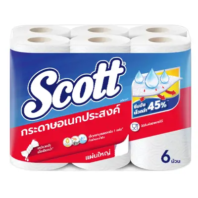 SCOTT กระดาษอเนกประสงค์ แผ่นใหญ่ (แพ็ค 6 ม้วน)