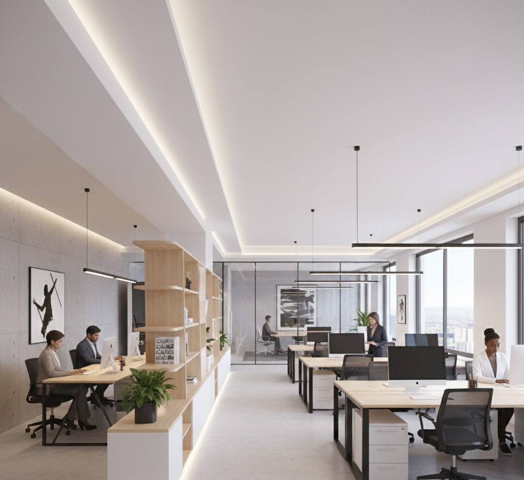 ออกแบบออฟฟิศขนาดเล็ก การจัดแสงไฟแบบ layering