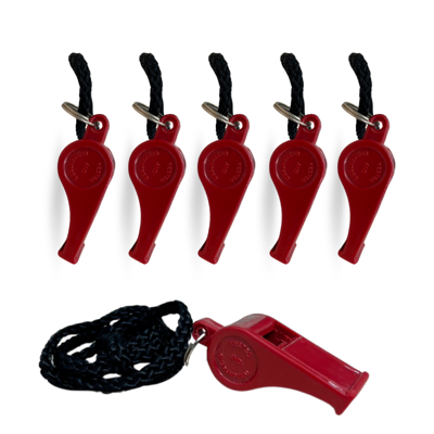 MAPLE SAFETY นกหวีดพร้อมสายคล้อง สีแดง (6 ชิ้น/แพ็ค)