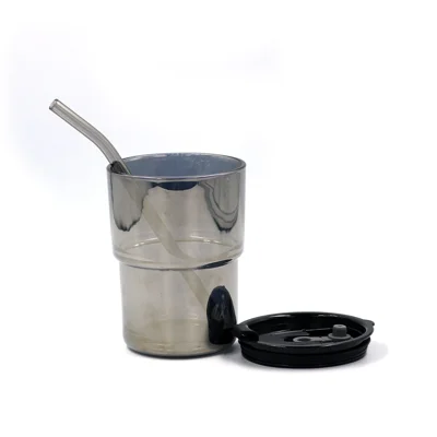 แก้วน้ำสีดำใสพร้อมหลอด ความจุ 450ML (100ใบ/กล่อง)