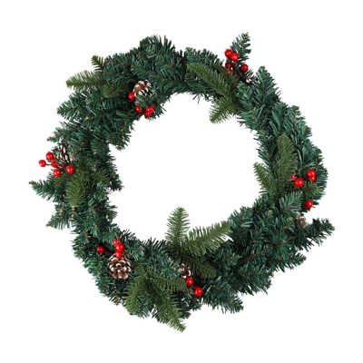 christmas-wreath-kassa-home-xmas22-50cm-green-red หรีดแขวนคริสต์มาส Xmas22 ลูกสน KASSA HOME สีเขียว-แดง