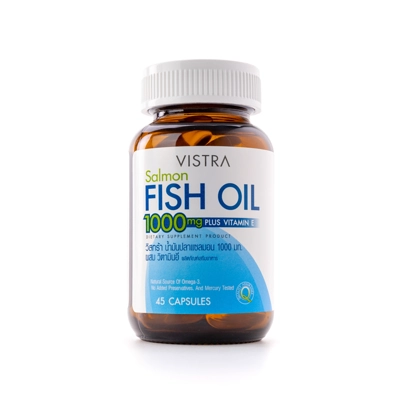 vistra-salmon-oil-1000mg น้ำมันปลาแซลมอน 1000 มก. ผสมวิตามินอี VISTRA วิสทร้า 45 แคปซูล