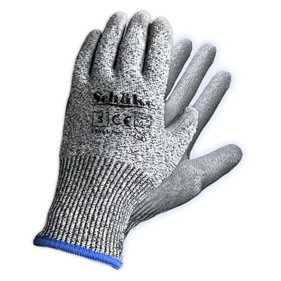 schake-cut-resistant-gloves SCHAKE ถุงมือกันบาด ไดนีม่า เคลือบPU ฝ่ามือ ระดับ5 กันบาด สีเทา ไซส์ S ฝ่ามือกว้าง9cm.