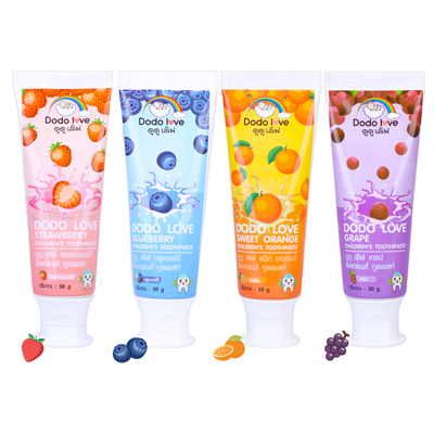 ยาสีฟันสำหรับเด็กชนิดเจลไม่มีน้ำตาลป้องกันฟันผุ คละรส ขนาด 50 กรัม