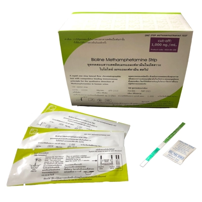 Methamphetamine-drug-test-kit-bioline ชุดตรวจสารเสพติด เมทแอมเฟตามีน แบบจุ่ม(สตริป) ไบโอไลน์ ไบโอไลน์ 100 ชุดทดสอบ/ 1 กล่อง