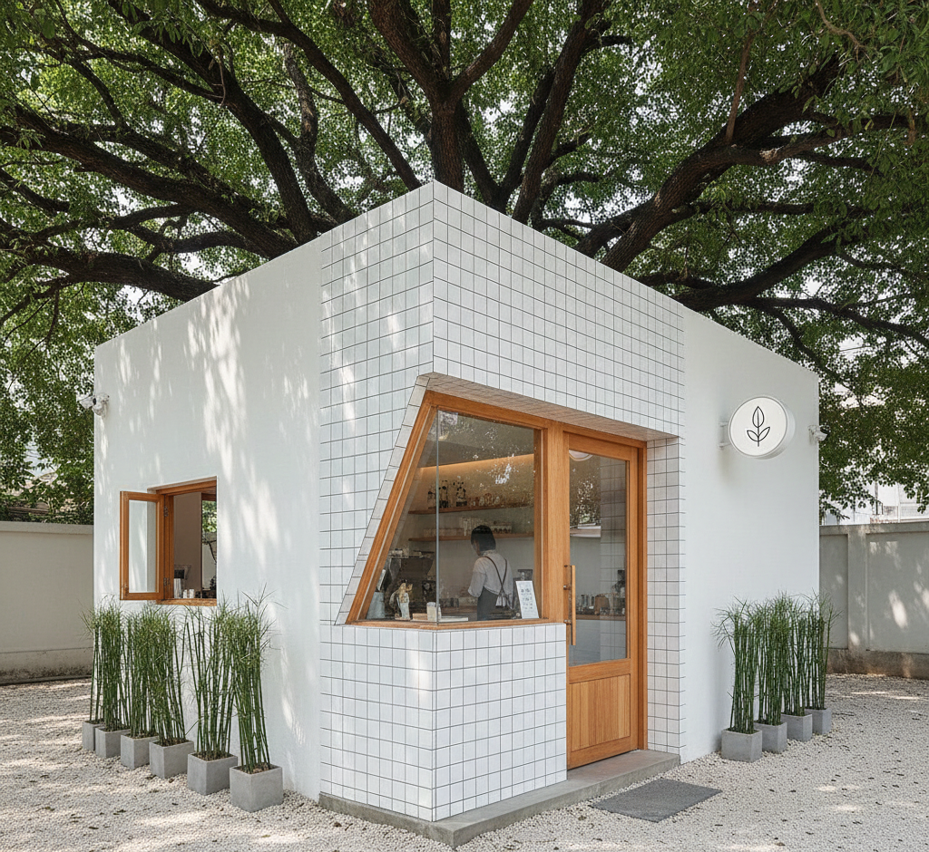 tiny-cafe-decorate-with-white-tile-idea-cafe ร้านกาแฟมินิมอล งบน้อย ตกแต่งผนังด้วยกระเบื้องขาว