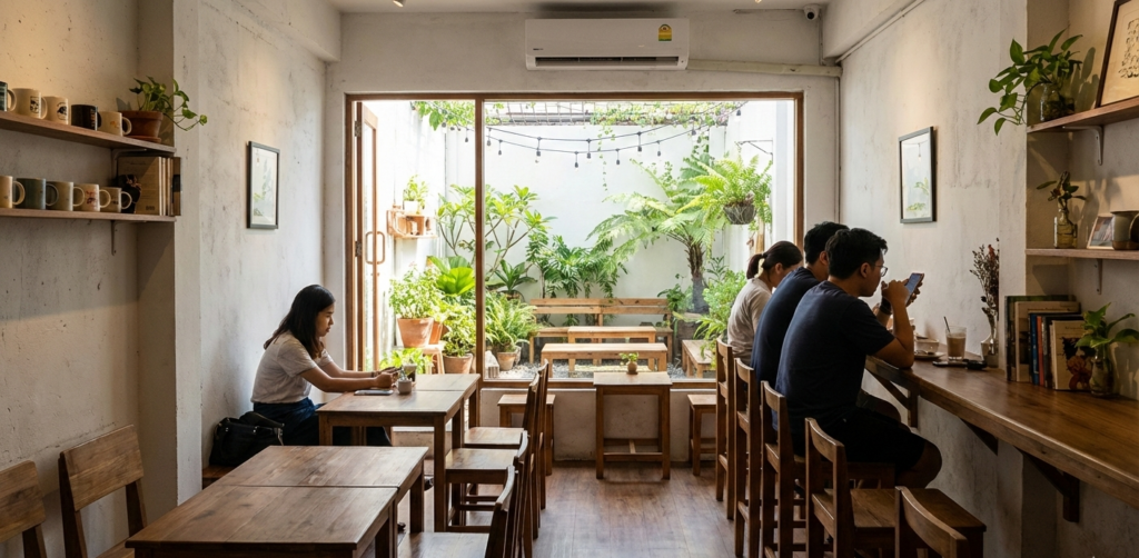 small-cozy-room-cafe-idea ร้านกาแฟมินิมอล งบน้อย อบอุ่น