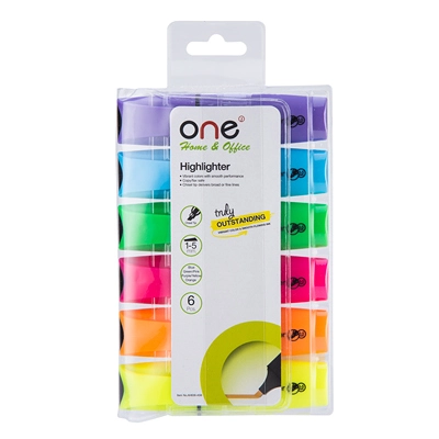 highlight-pen-one-ah636 ONE ปากกาเน้นข้อความ รุ่น AH636 คละสี (แพ็ค 6 ด้าม)