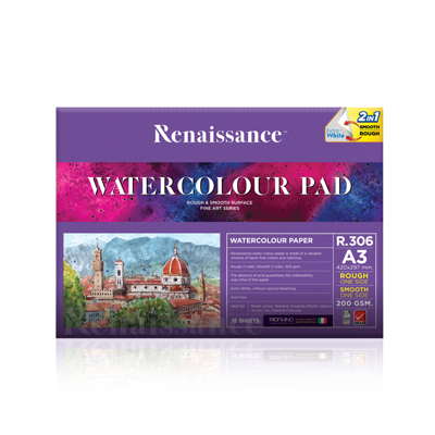 สมุดวาดเขียน เรนาซองซ์ หยาบ+เรียบ R-306 200G A3 15แผ่น