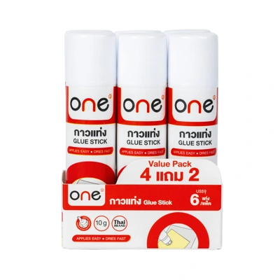 ONE กาวแท่ง รุ่น GL10P6 สีขาว 10 กรัม (แพ็ค 6 แท่ง)