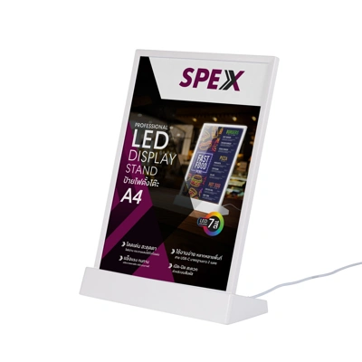 SPEX ป้ายโชว์เอกสารไฟ LED A4 แนวตั้ง สีขาว แสดงผล 7 สี