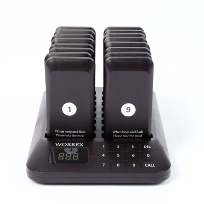WORREX เครื่องเรียกคิวไร้สาย สำหรับร้านอาหาร ร้านกาแฟ ระบบสัมผัส 16 แผ่น สีดำ รุ่น BCT-6911