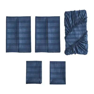 KASSA HOME ชุดผ้าปูที่นอน STRIPES EMBOSSED รุ่น EMB-5BL สีน้ำเงิน ขนาด 5 ฟุต (ชุด 5 ชิ้น)