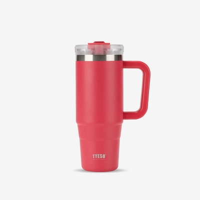 tyeso-cold-tumbler-ts-8866-900ml-rose-red TYESO แก้วเก็บความเย็น รุ่นหูจับ TS-8866 สแตนเลส 304 สีRose Red ขนาด 900 มล.