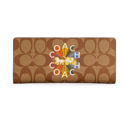 กระเป๋าใส่บัตร COACH C7305 SLIM WALLET IN SIGNATURE CANVAS WITH COACH RADIAL RAINBOW (IME7V)