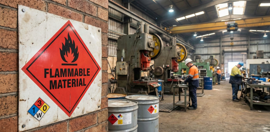 สัญลักษณ์ความปลอดภัย ป้ายระวังวัตถุไวไฟ