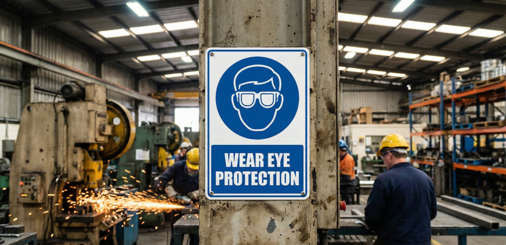 สัญลักษณ์ความปลอดภัย ป้ายสวมแว่นตานิรภัย