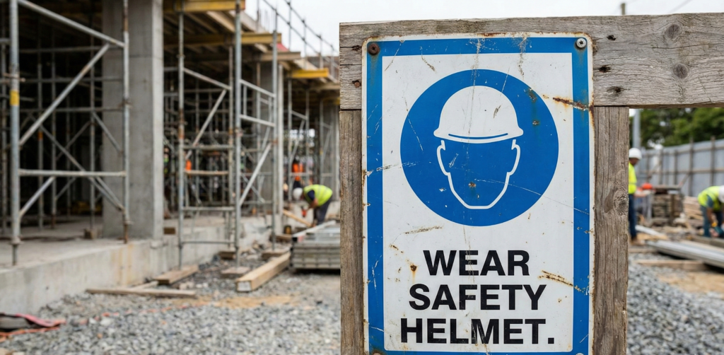 สัญลักษณ์ความปลอดภัย ป้ายสวมหมวกนิรภัย