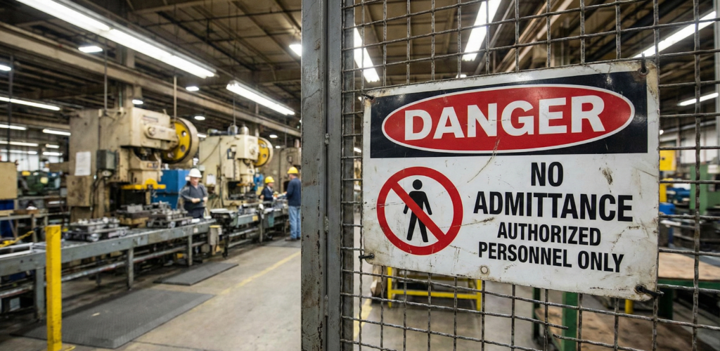 สัญลักษณ์ความปลอดภัย ป้ายห้ามเข้าก่อนได้รับอนุญาต