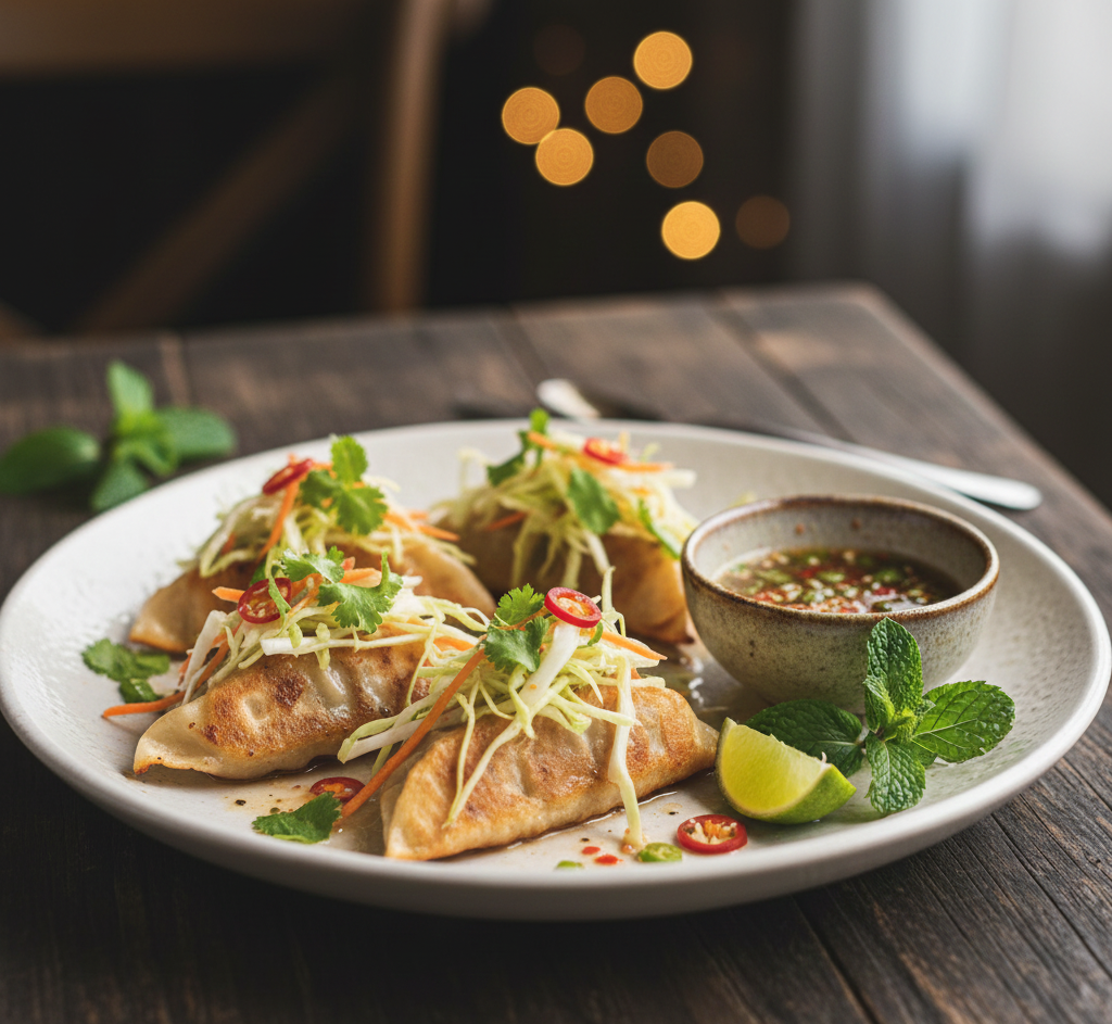 อาหารฟิวชั่น เกี๊ยวซ่าลุยสวน