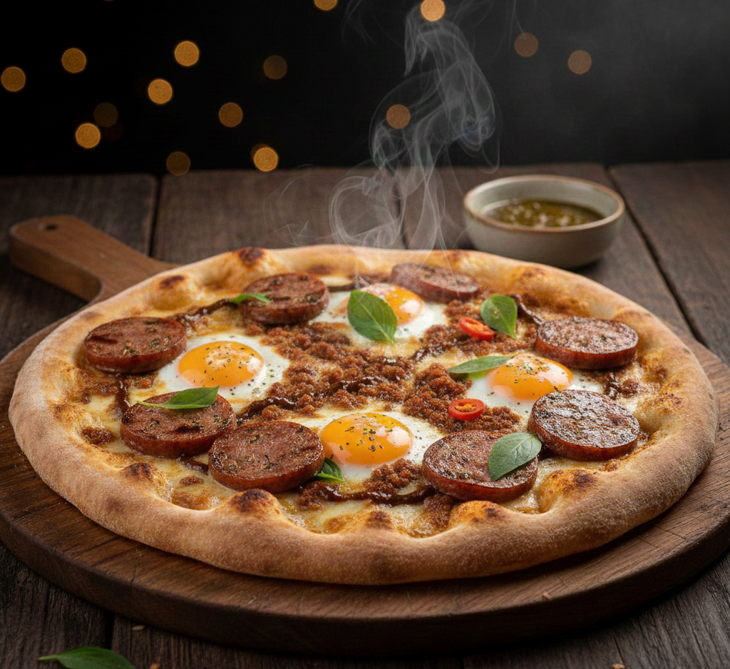 อาหารฟิวชั่น พิซซ่าไข่ไส้อั่ว