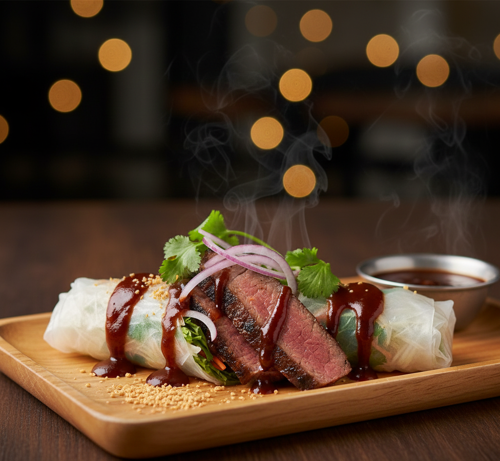 อาหารฟิวชั่น เปาะเปี๊ยะสดบาร์บีคิว