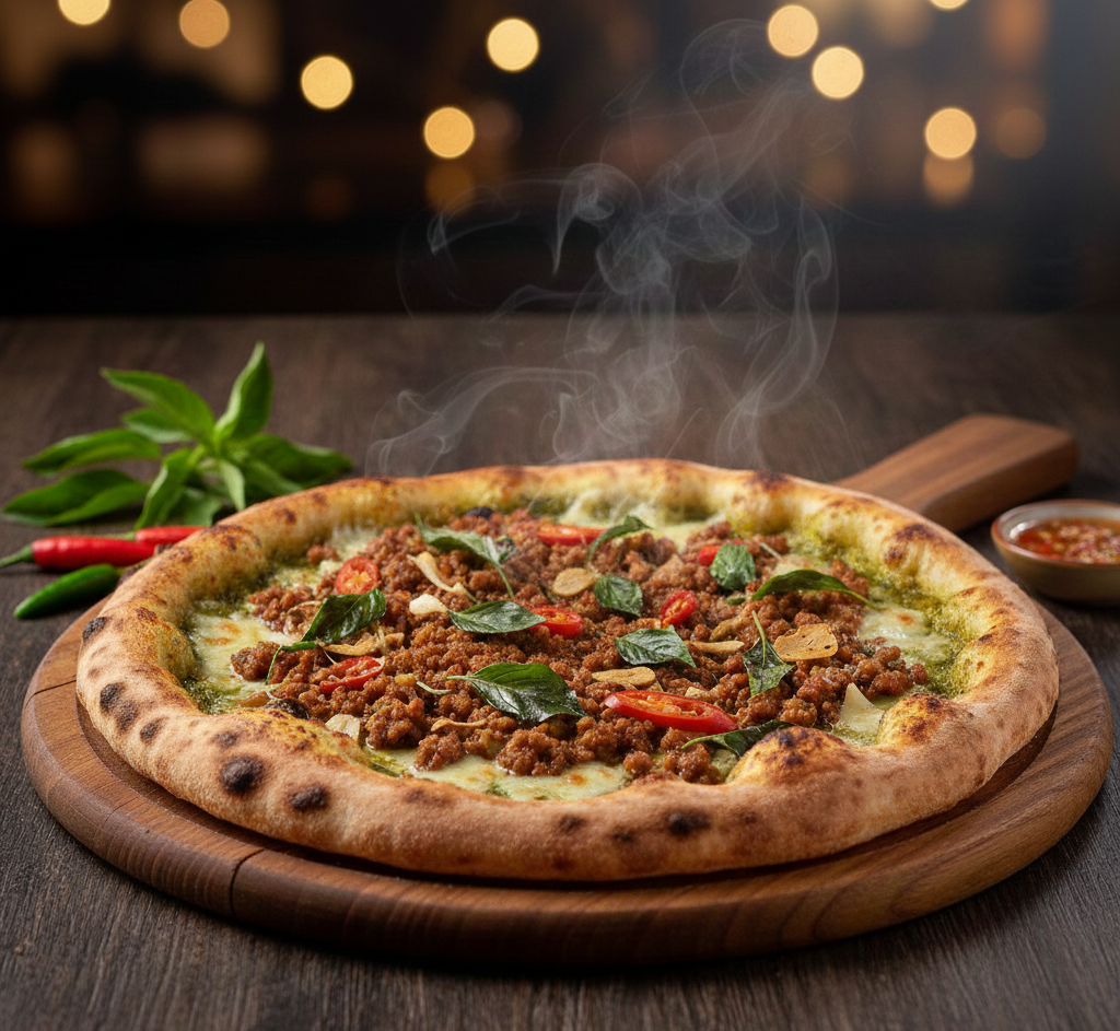 อาหารฟิวชั่น พิซซ่าหน้ากะเพรา