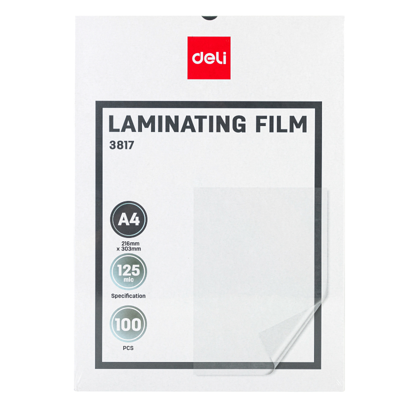 แผ่นพลาสติกเคลือบ DELI A4 125 ไมครอน 100 แผ่น