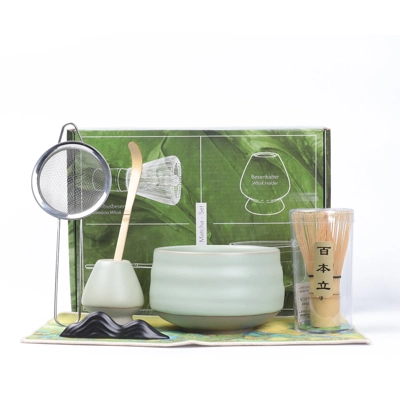  อุปกรณ์ชงชามัทฉะ ALECHAUNG ชุด 7 ชิ้น เซรามิค 480ML สีเขียวเข้ม